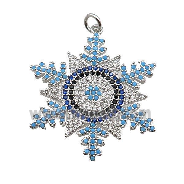 copper Snowflake pendant paved zircon, platinum plated
