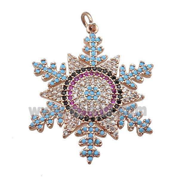 copper Snowflake pendant paved zircon, rose gold