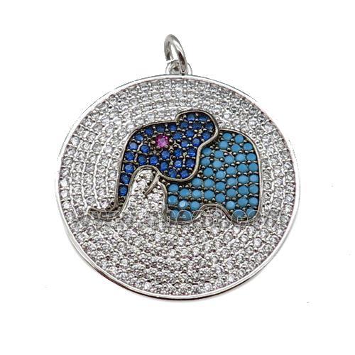 copper Elephant pendant paved zircon, platinum plated