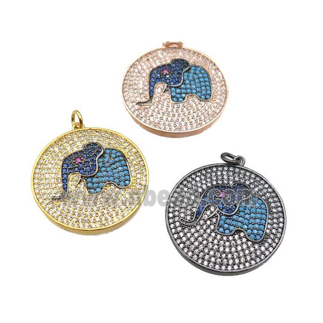 copper Elephant pendant paved zircon, circle, mixed