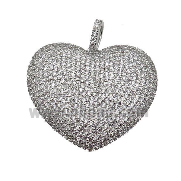 copper Heart pendant paved zircon, platinum plated
