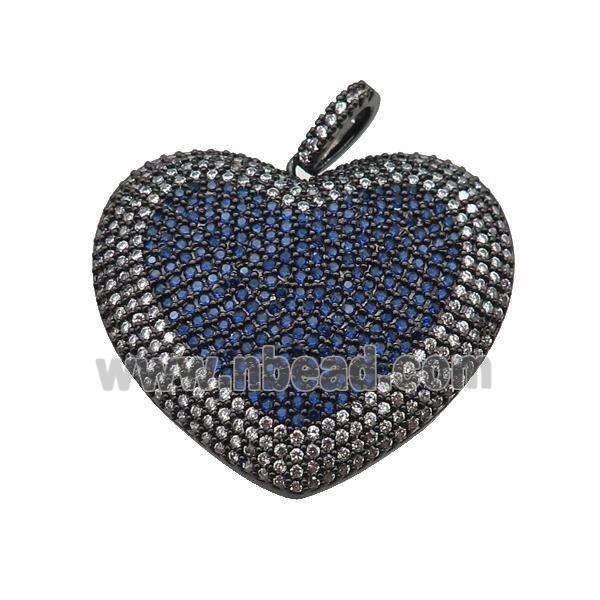 copper Heart pendant paved blue zircon, black plated