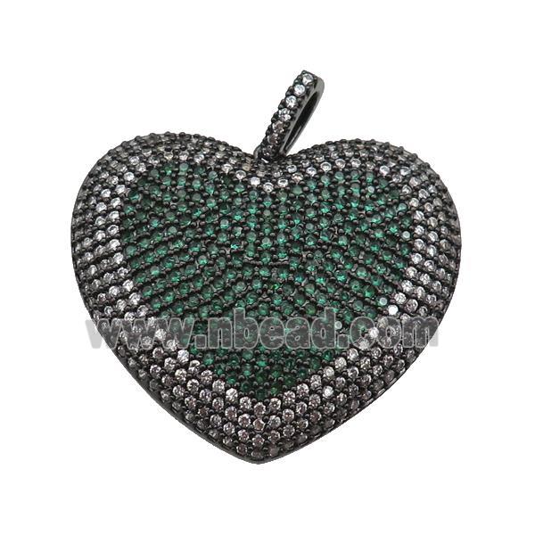 copper Heart pendant paved green zircon, black plated