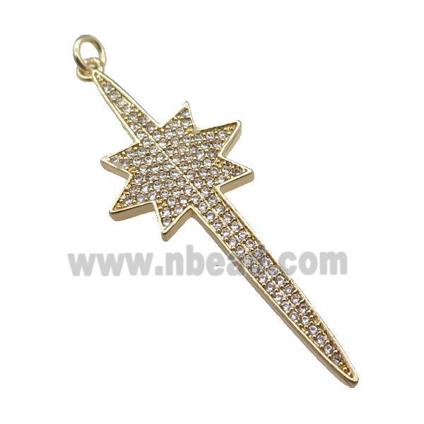 copper Northstar pendant paved zircon, gold plated