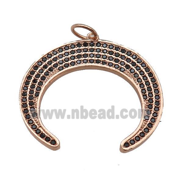 copper Moon crescent pendant paved zircon, rose gold