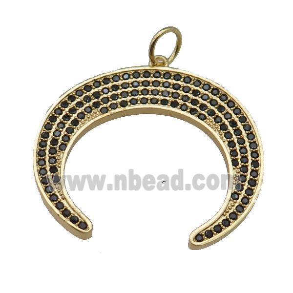 copper Moon crescent pendant paved zircon, gold plated