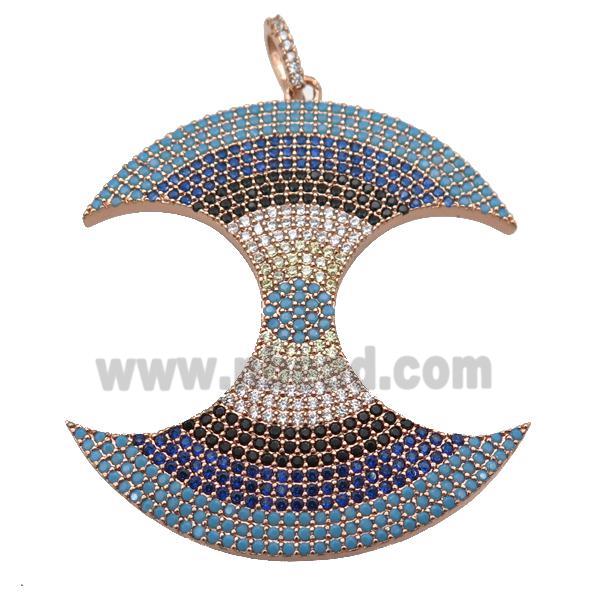 copper doubleMoon pendant paved zircon, rose gold