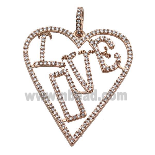 copper Heart pendant paved zircon, LOVE, rose gold