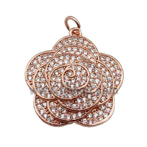 copper Flower pendant paved zircon, rose gold