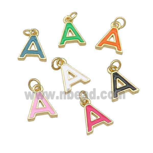 copper Letter-A pendant with enamel, mixed, gold plated