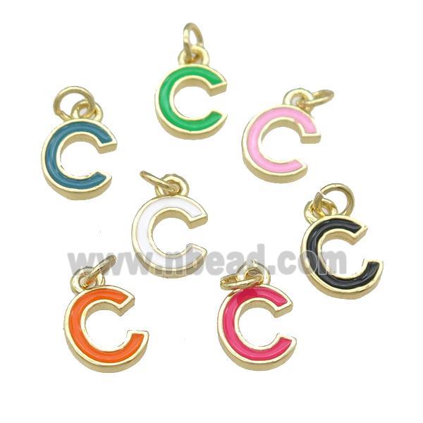 copper Letter-C pendant with enamel, mixed, gold plated