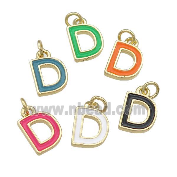copper Letter-D pendant with enamel, mixed, gold plated