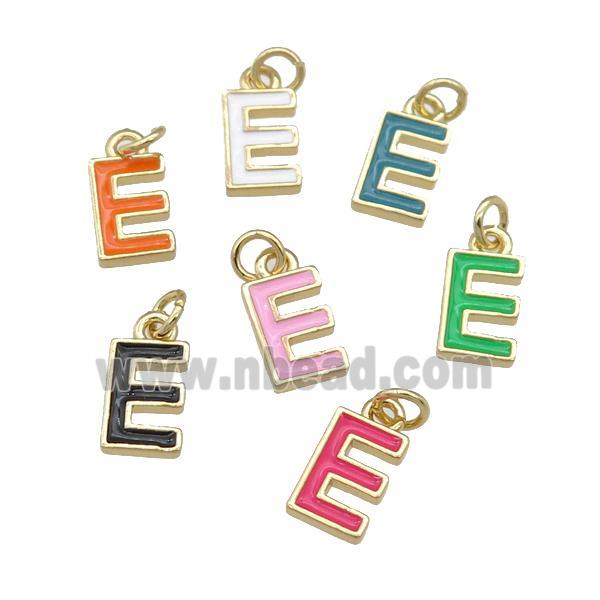copper Letter-E pendant with enamel, mixed, gold plated