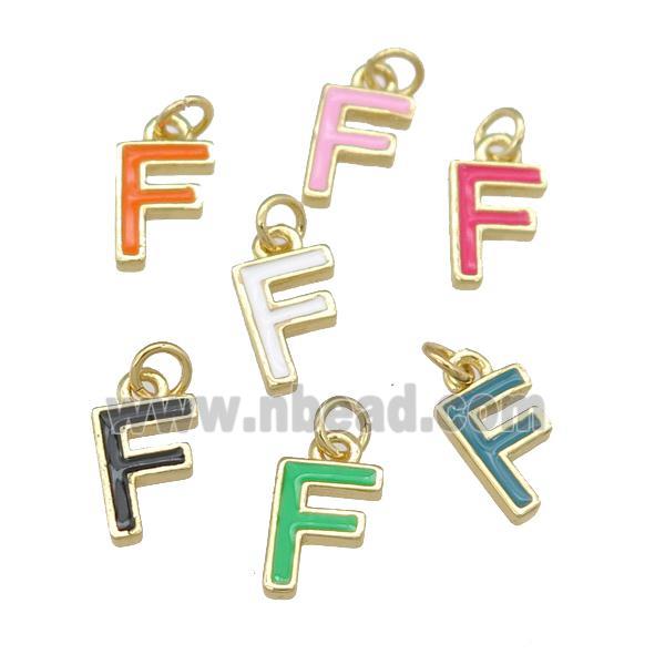 copper Letter-F pendant with enamel, mixed, gold plated
