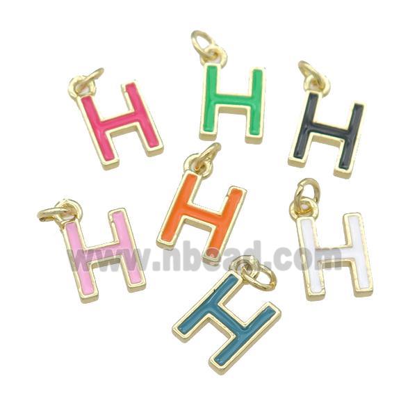 copper Letter-H pendant with enamel, mixed, gold plated