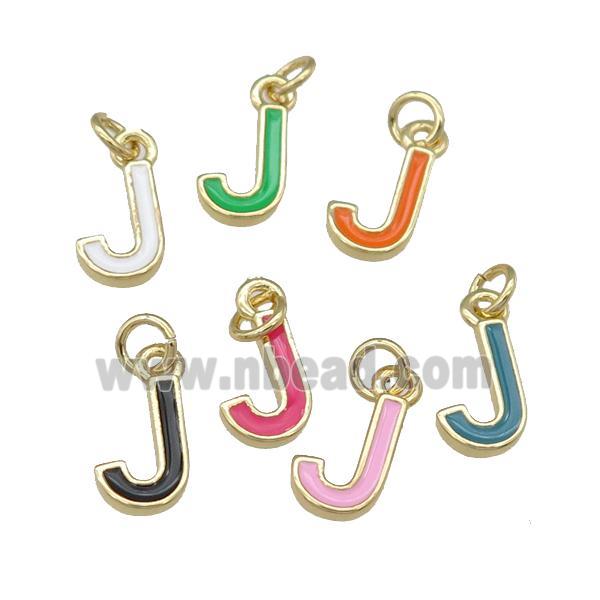 copper Letter-J pendant with enamel, mixed, gold plated