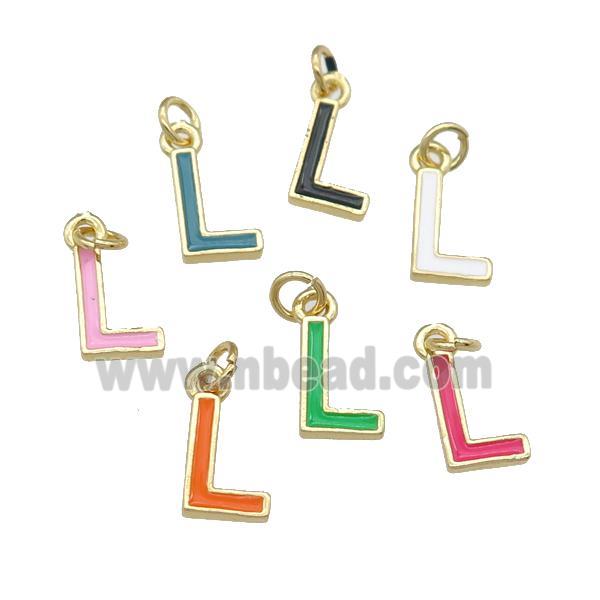 copper Letter-L pendant with enamel, mixed, gold plated