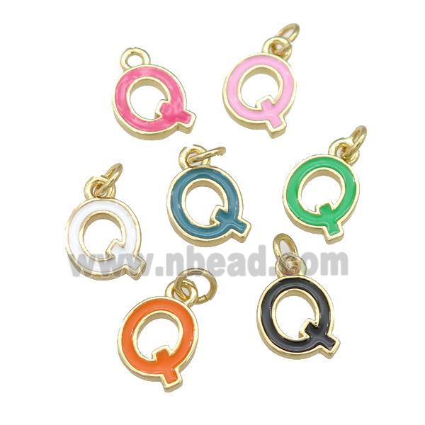 copper Letter-Q pendant with enamel, mixed, gold plated