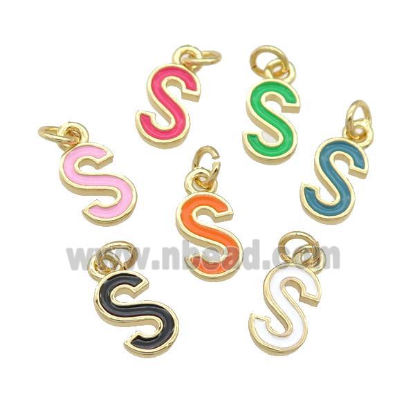 copper Letter-S pendant with enamel, mixed, gold plated