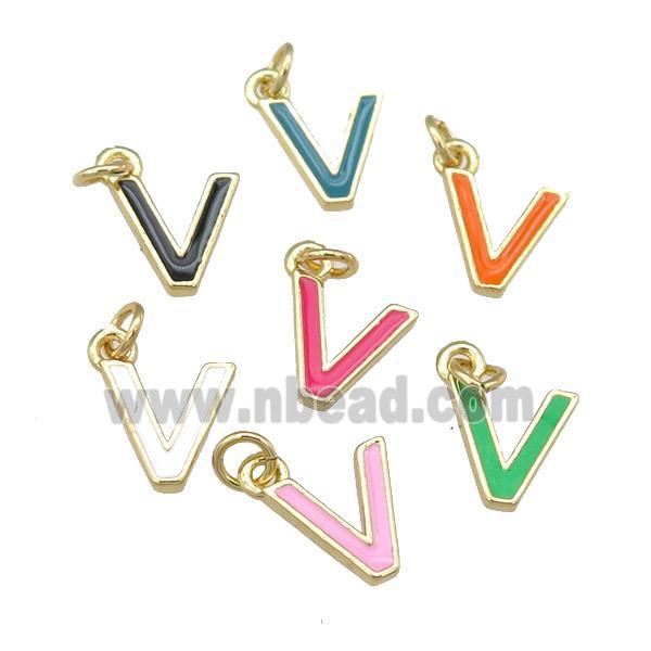 copper Letter-V pendant with enamel, mixed, gold plated