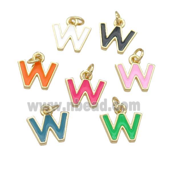 copper Letter-W pendant with enamel, mixed, gold plated
