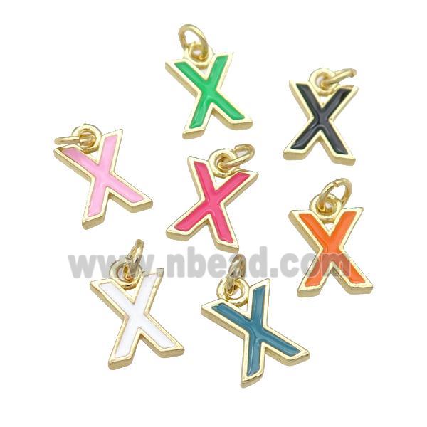 copper Letter-X pendant with enamel, mixed, gold plated