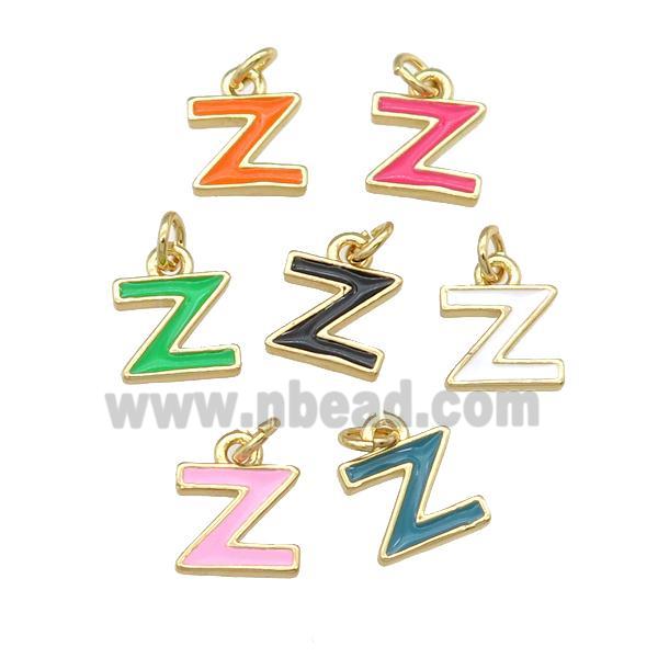 copper Letter-Z pendant with enamel, mixed, gold plated