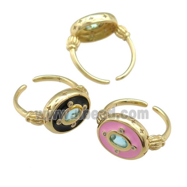 copper Rings with enamel, gold plated, mixed