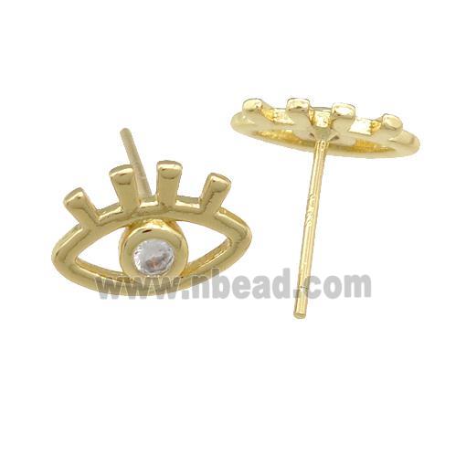 copper Stud Earring paved zircon, eye, gold plated