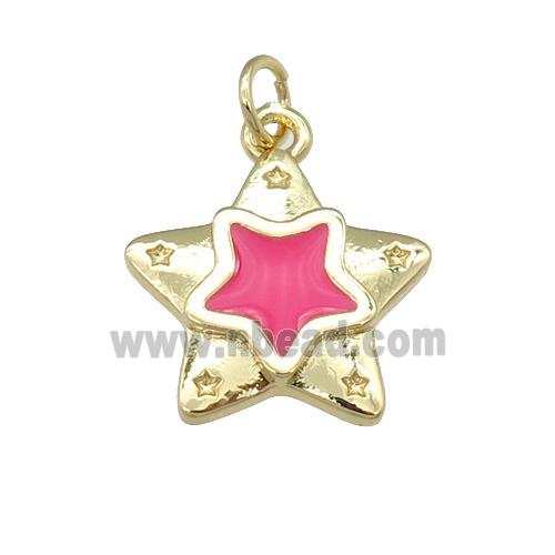 copper Star pendant with hotpink enamel, gold plated