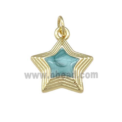 copper Star pendant with green enamel, gold plated