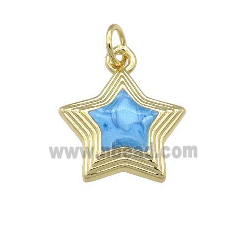 copper Star pendant with blue enamel, gold plated