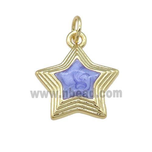 copper Star pendant with lavender enamel, gold plated