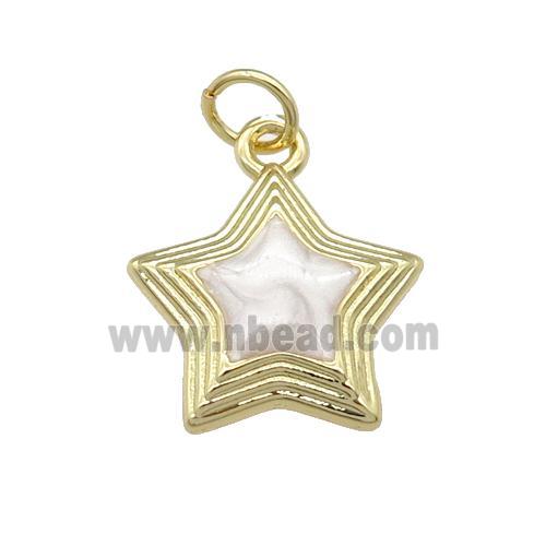copper Star pendant with white enamel, gold plated