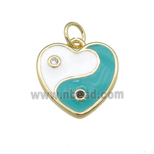 copper Taichi Heart pendant with teal enamel, gold plated