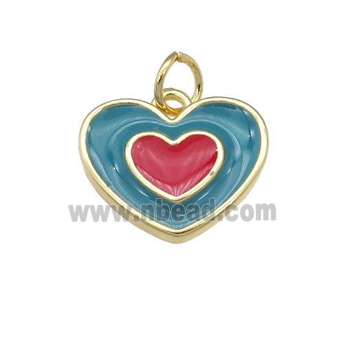 copper Heart pendant with teal enamel, gold plated