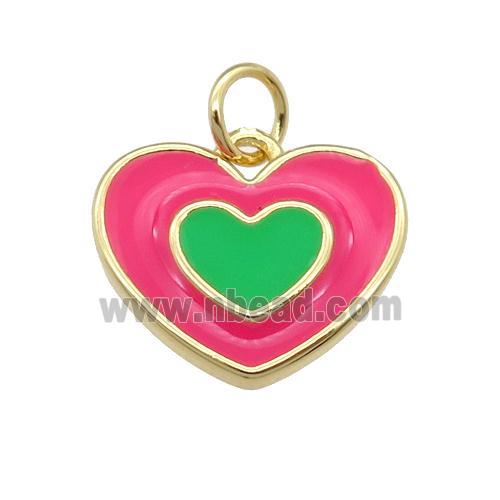 copper Heart pendant with hotpink enamel, gold plated
