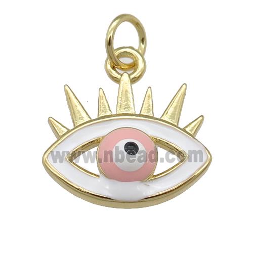copper Evil Eye pendant with enamel, pink, gold plated