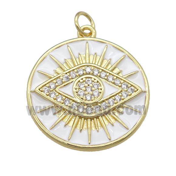 copper Circle Eye pendant paved zircon with white enamel, gold plated