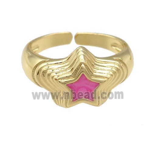 copper star Ring with pink enamel, gold plated