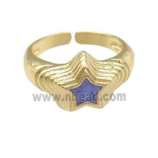 copper star Ring with lavender enamel, gold plated