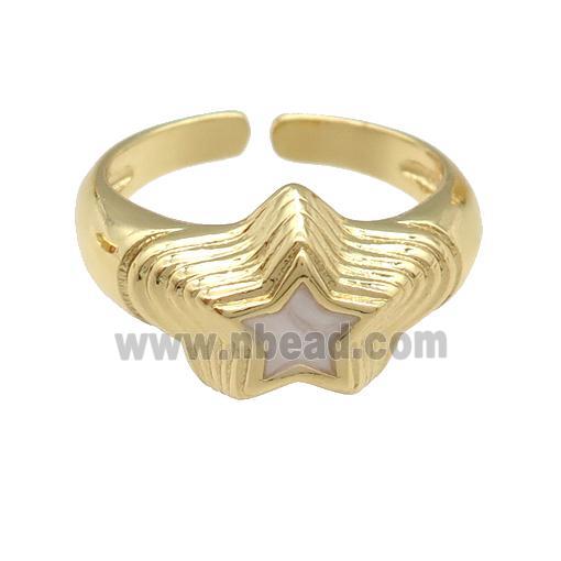 copper star Ring with white enamel, gold plated