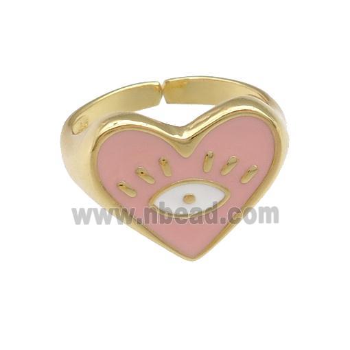 copper Ring with lt.pink enamel heart, gold plated