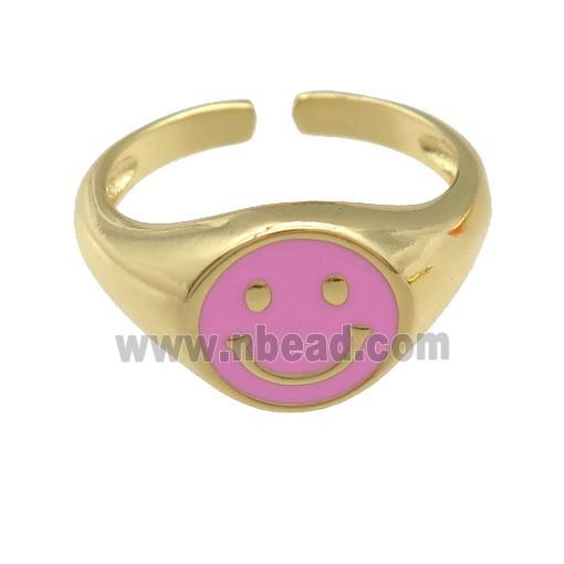 copper Ring with pink enamel emoji, gold plated