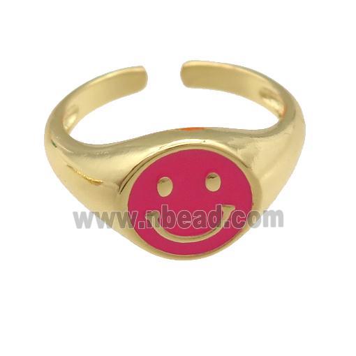 copper Ring with red enamel emoji, gold plated