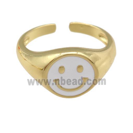 copper Ring with white enamel emoji, gold plated
