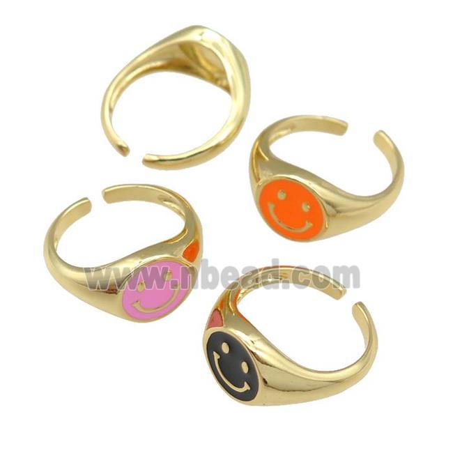 copper Ring with enamel emoji, gold plated, mixed