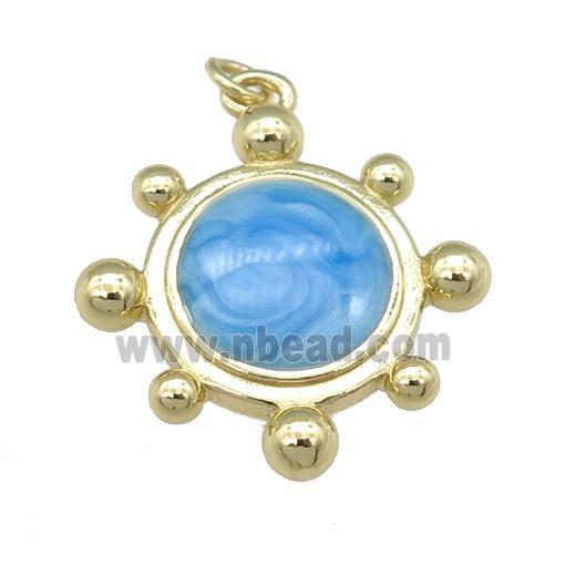 copper Tortoise pendant with blue enamel, gold plated