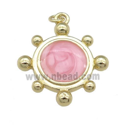 copper Tortoise pendant with pink enamel, gold plated