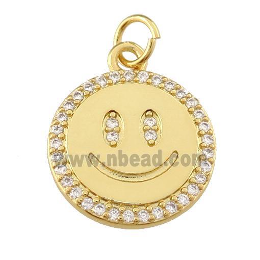 copper Emoji pendant paved zircon, happiness face, gold plated